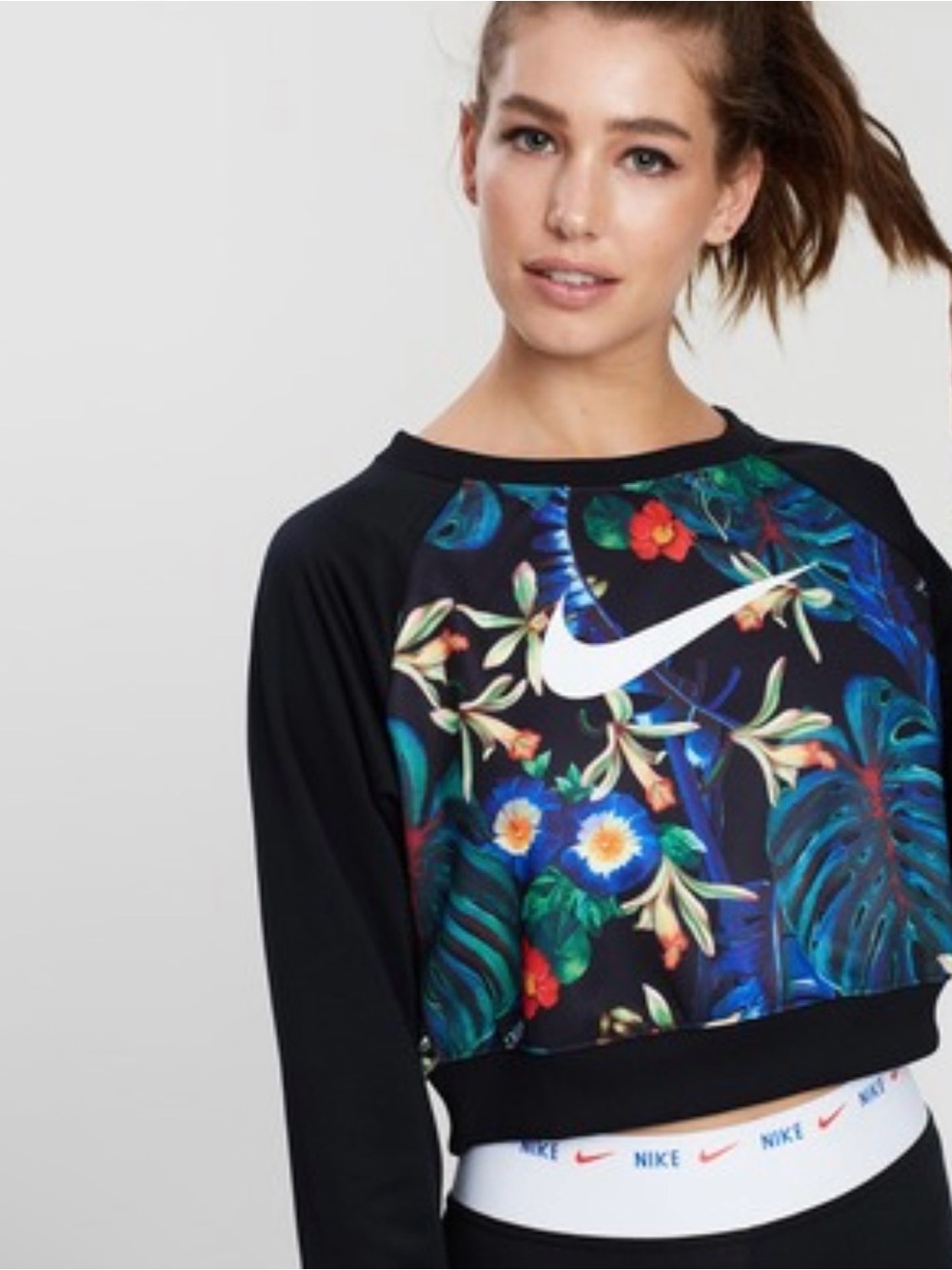 Nike Black Tropical Swoosh Cropped Sweatshirt